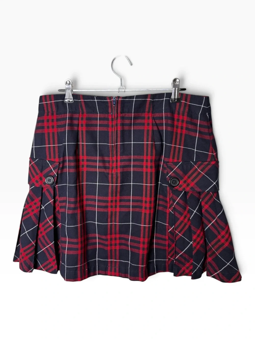 Lands' End Red Black Plaid Size 6 Pleated Cargo Skirt